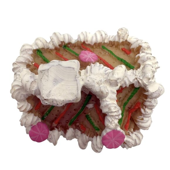 Ceramic Hinged Gingerbread House Christmas Trinket Box Candy Cane 2.5” - Picture 5 of 6